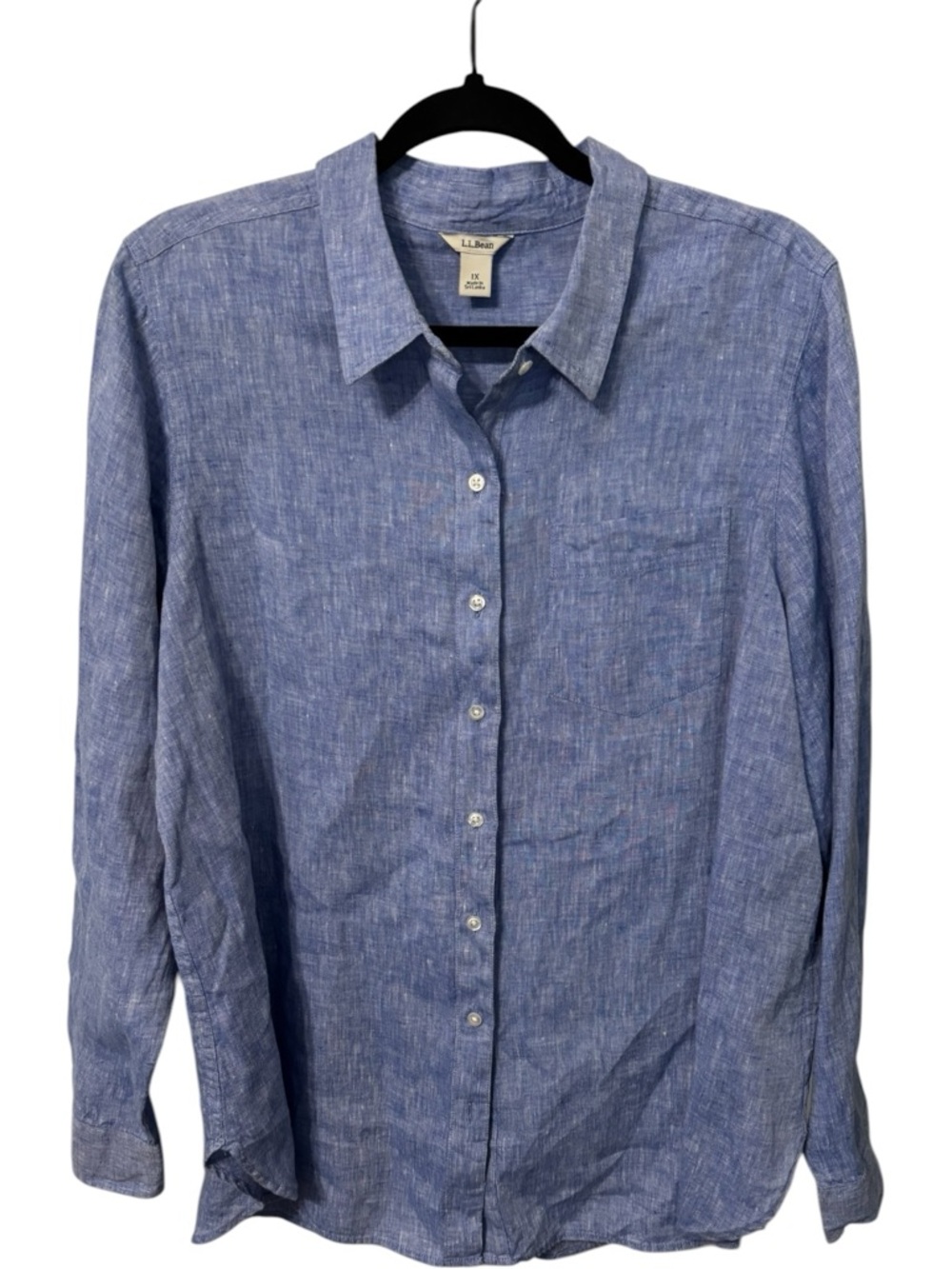 L.L. Bean Blue Linen Button-Down Shirt in Size 1X